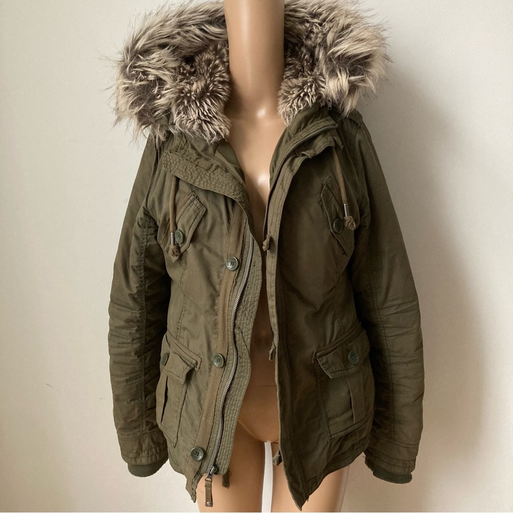 Women's Olive Green Fur-Trimmed Jacket